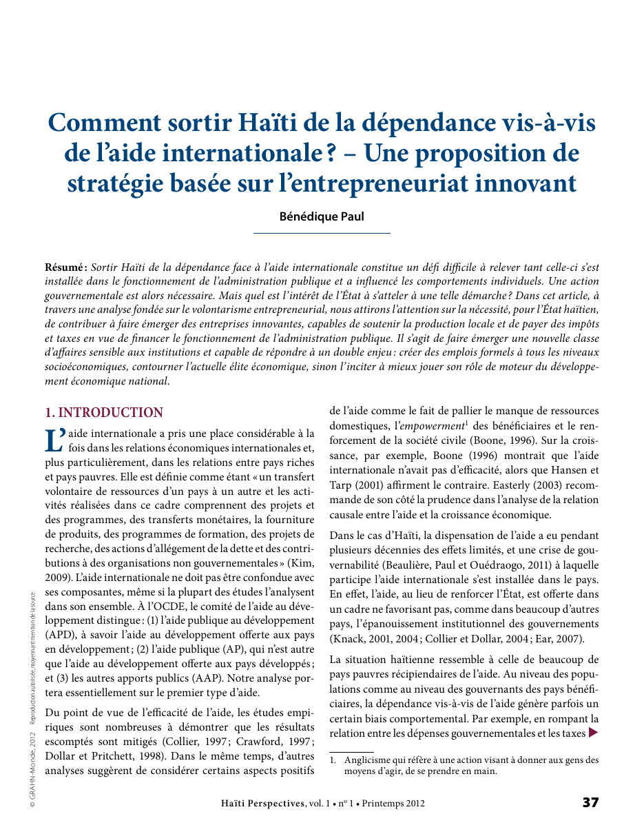 Première page — Bénédique Paul