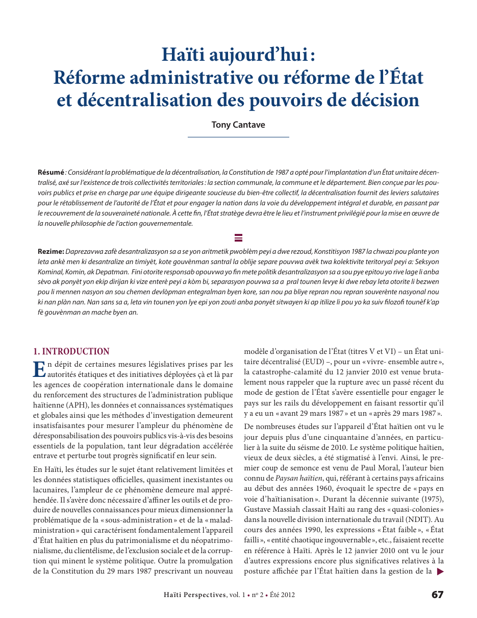 Première page — Tony Cantave