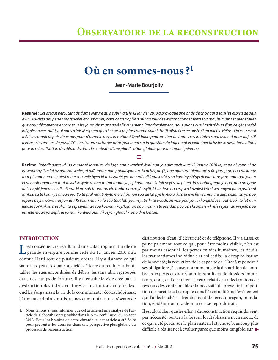 Première page — Jean-Marie Bourjolly