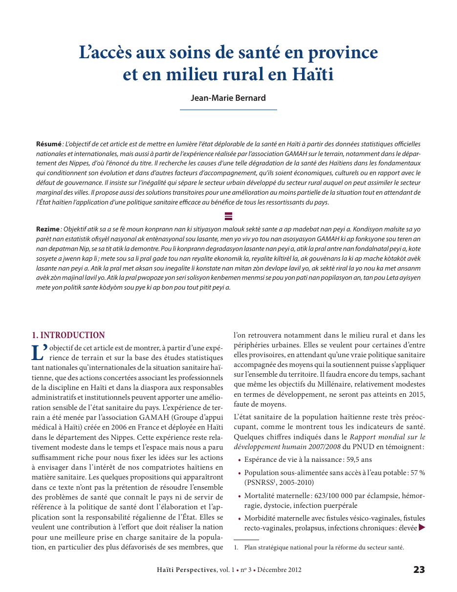 Première page — Jean-Marie Bernard