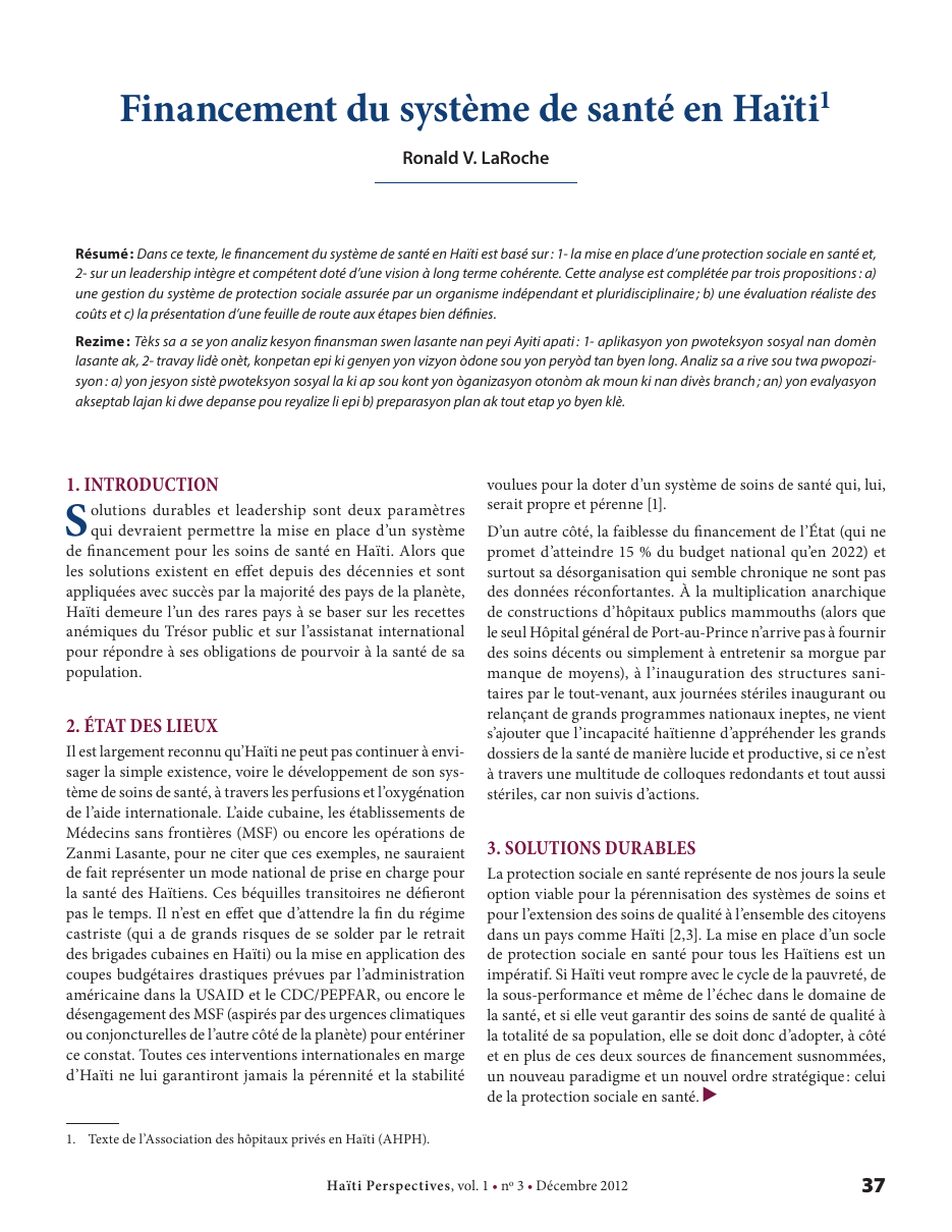 Première page — Ronald V. LaRoche