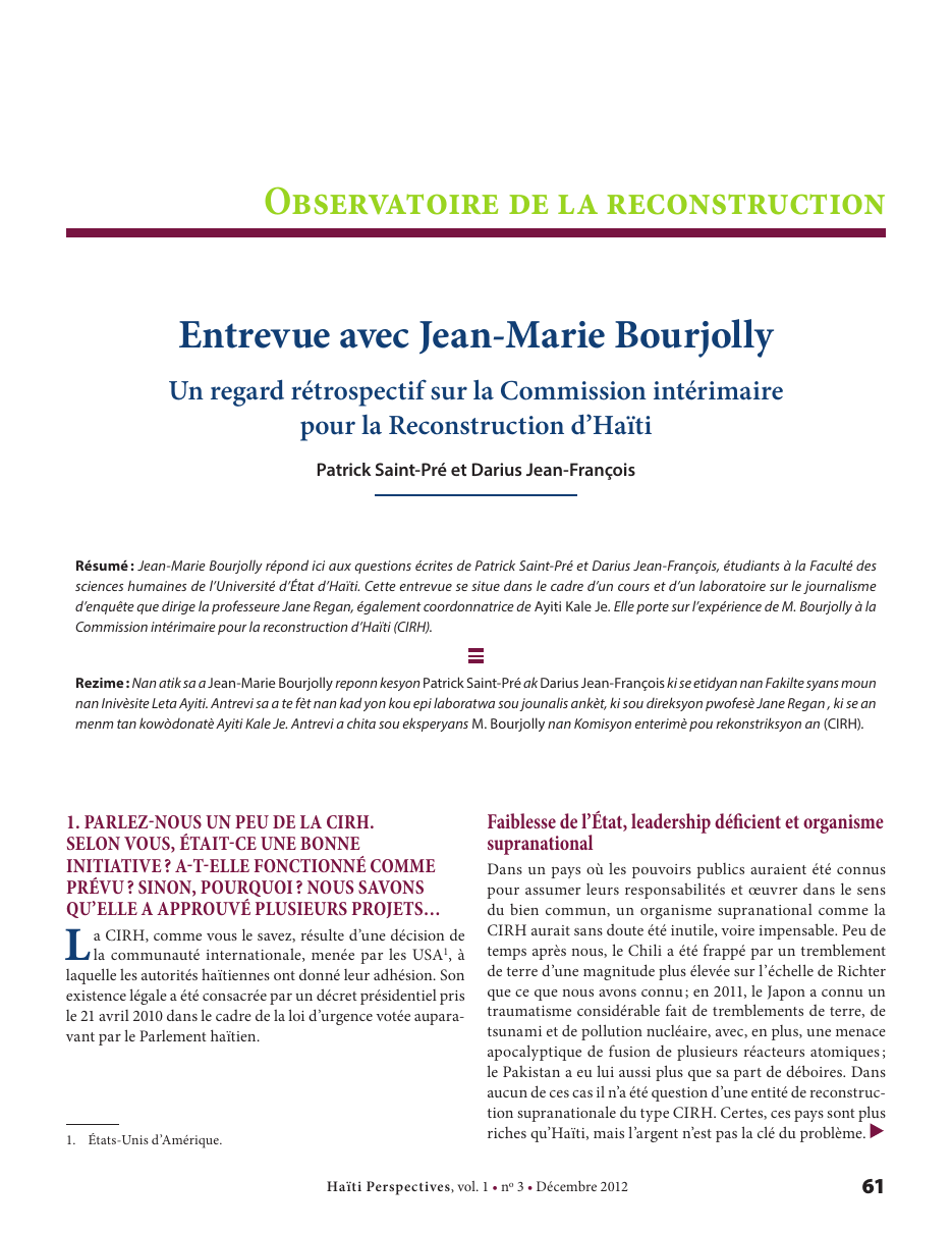 Première page — Patrick Saint-Pré et Darius Jean-François