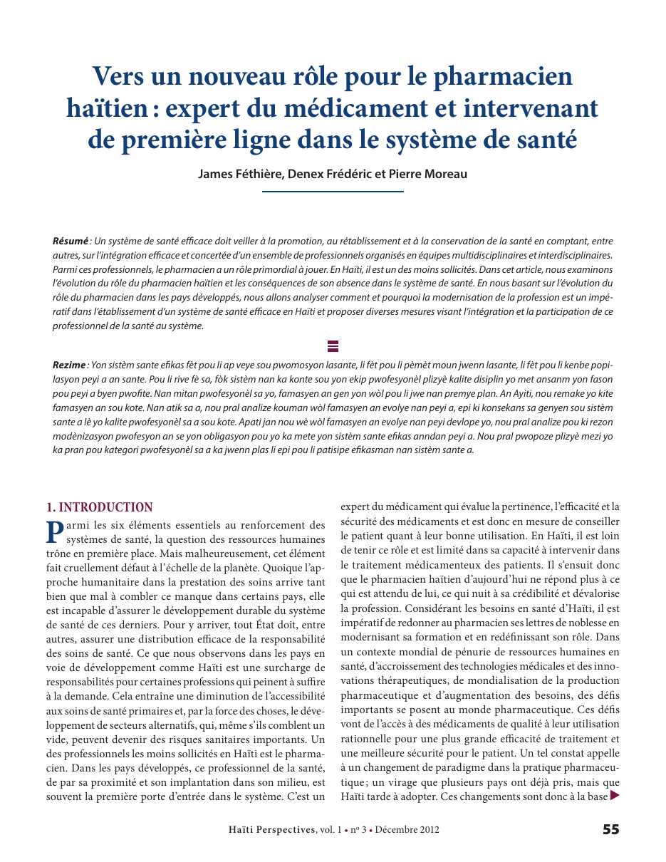 Première page — James Féthière, Denex Frédéric et Pierre Moreau