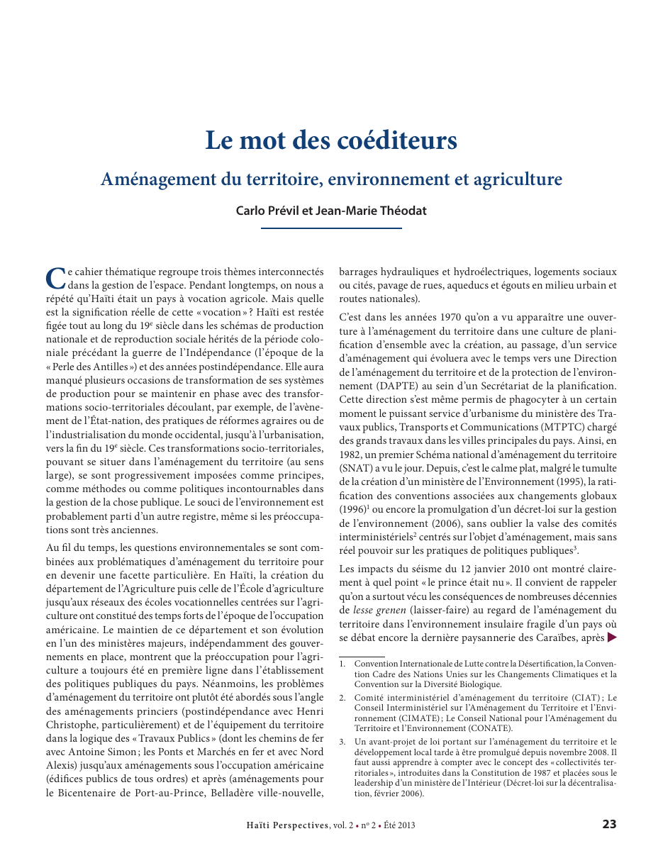 Première page — Carlo Prévil et Jean-Marie Théodat