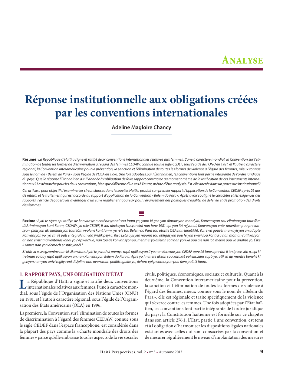 Première page — Adeline Magloire Chancy
