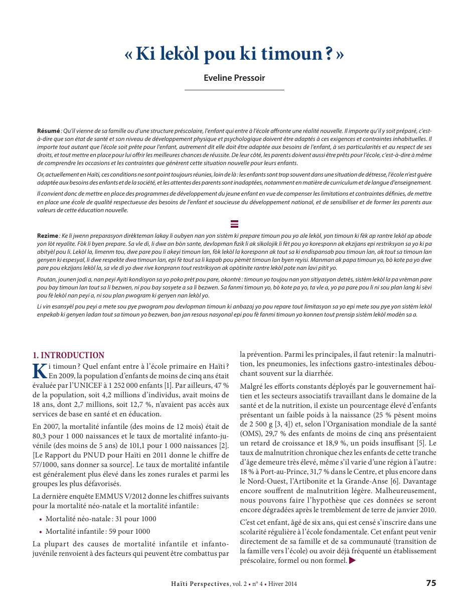 Première page — « Ki lekòl pou ki timoun ? »