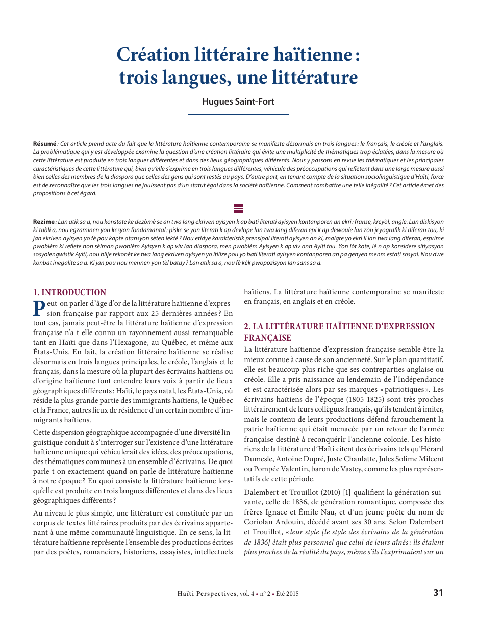Première page — Hugues Saint-Fort
