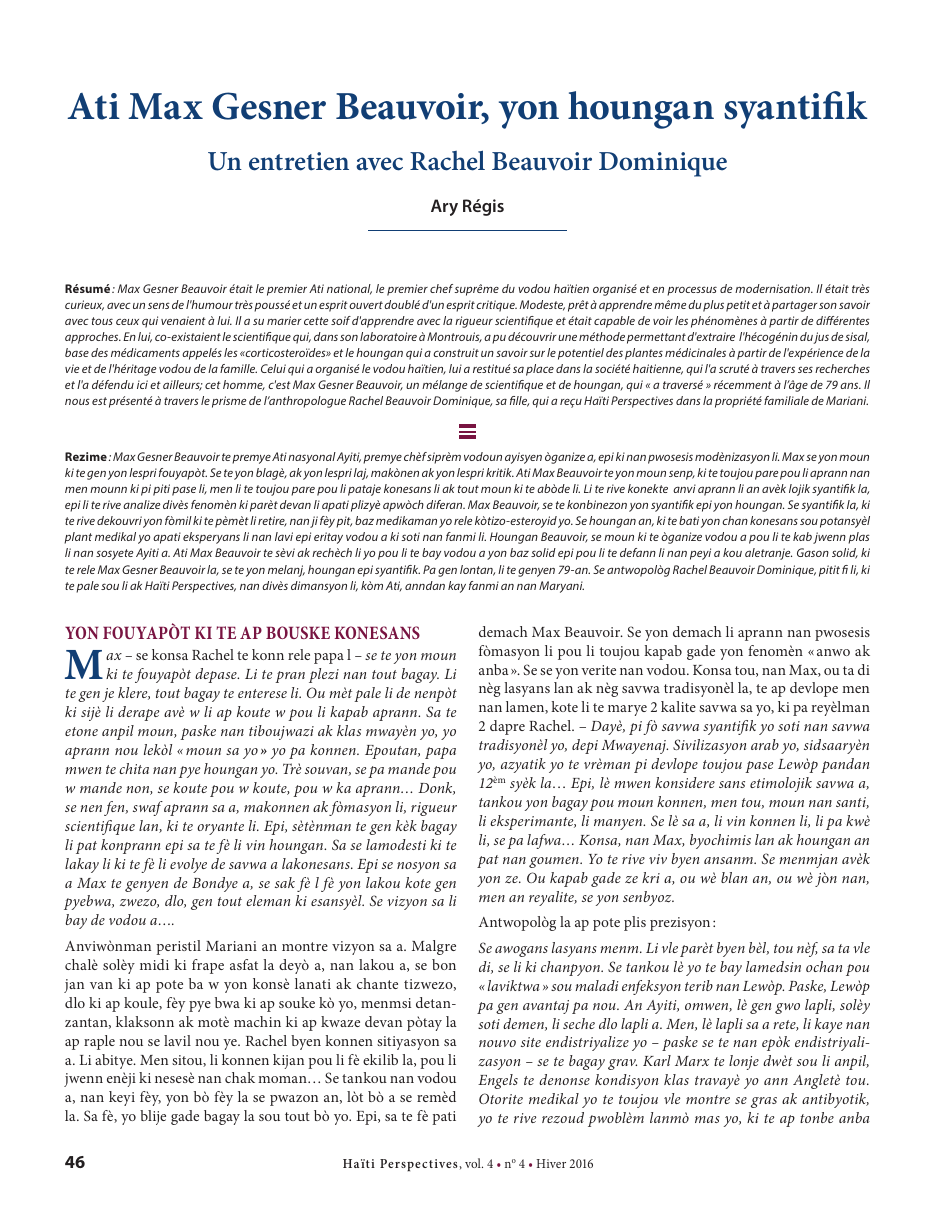 Première page — Ary Régis