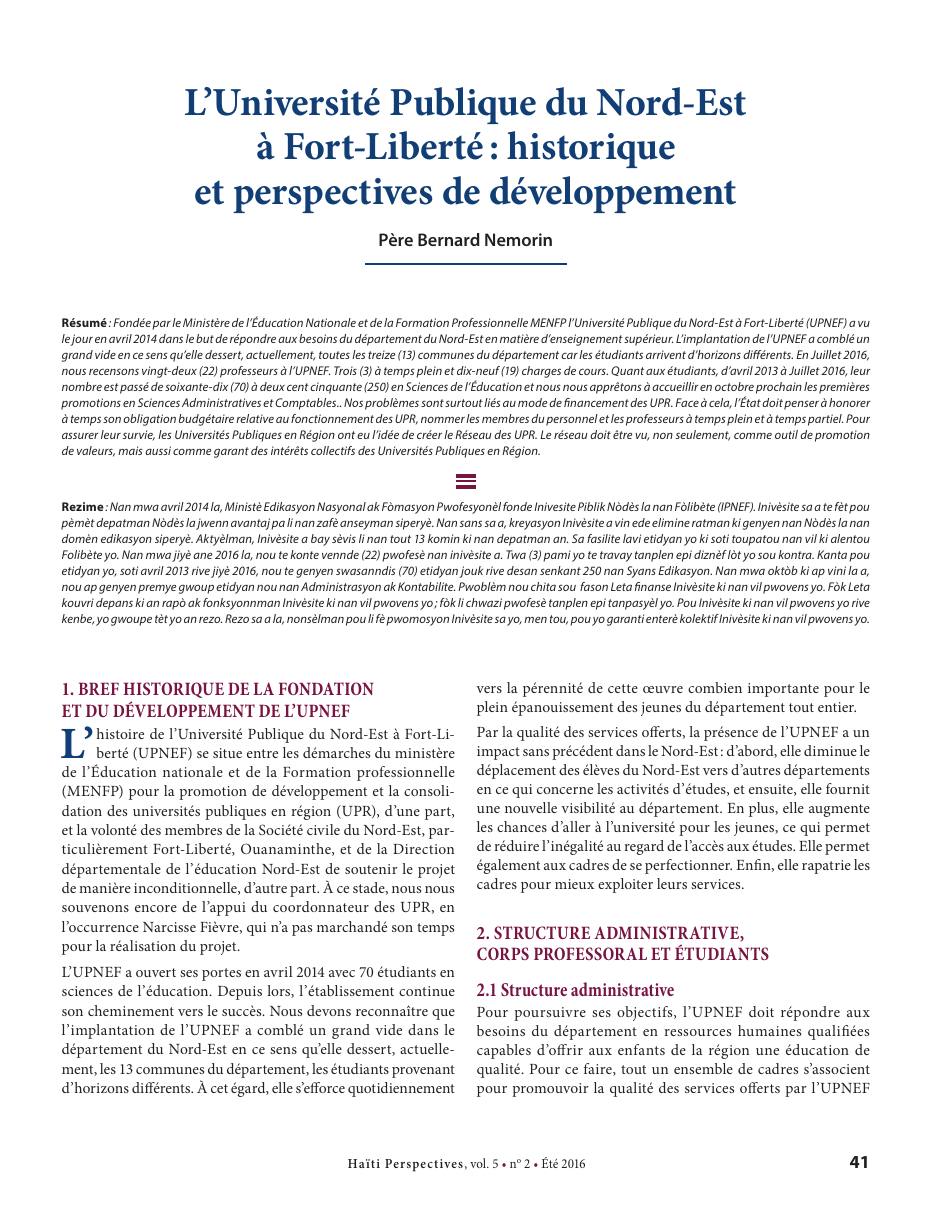 Première page — L’Université Publique du Nord-Est