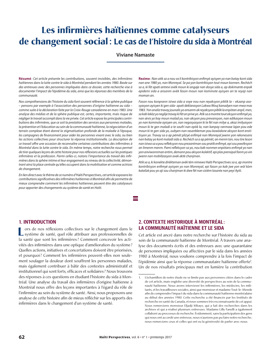 Première page — Viviane Namaste