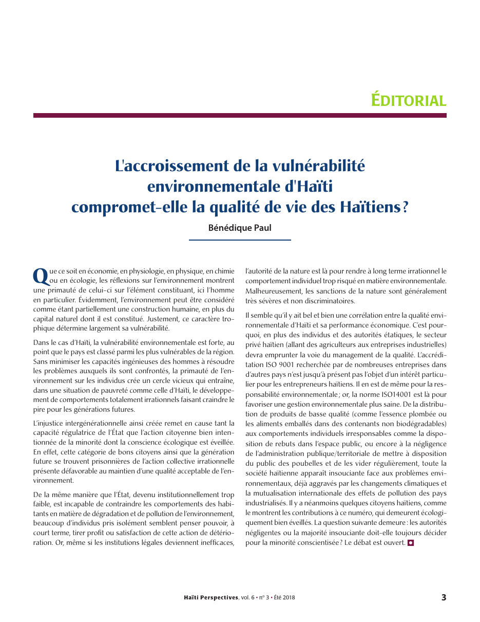 Première page — Bénédique Paul