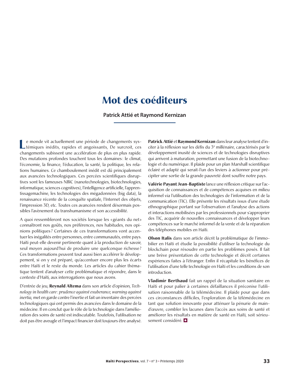 Première page — Patrick Attié et Raymond Kernizan