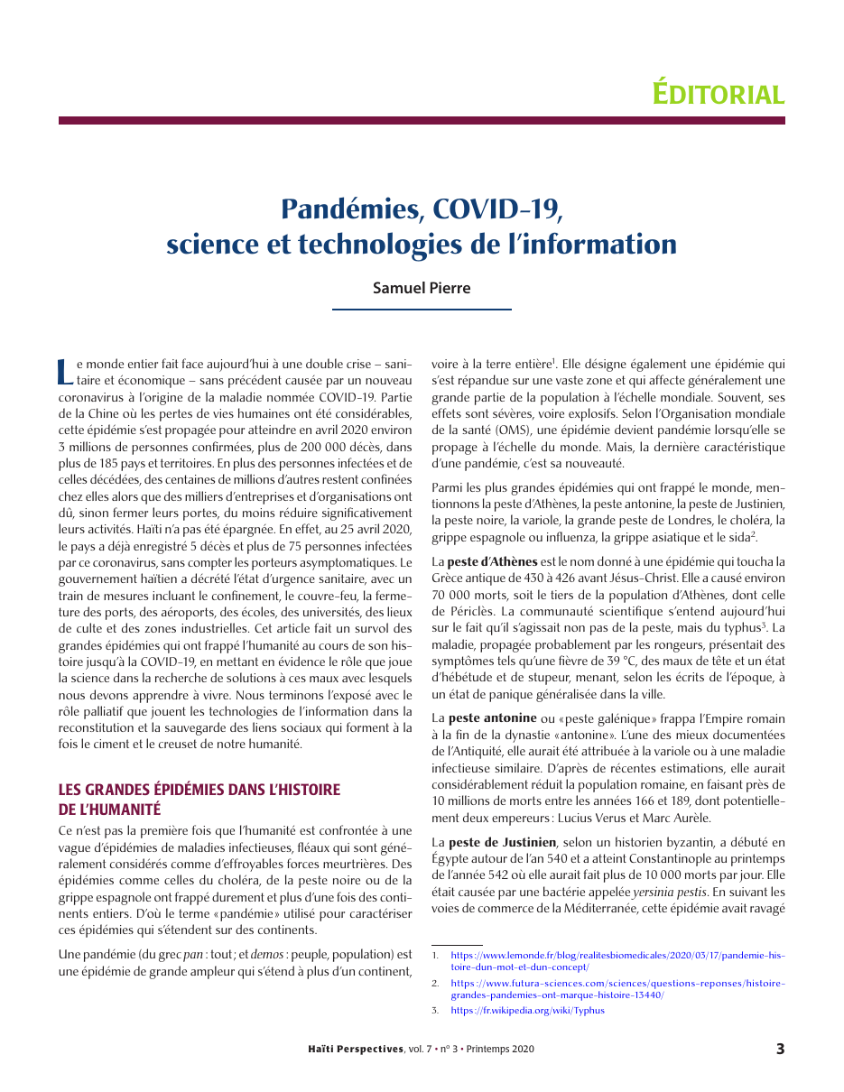Première page — Samuel Pierre